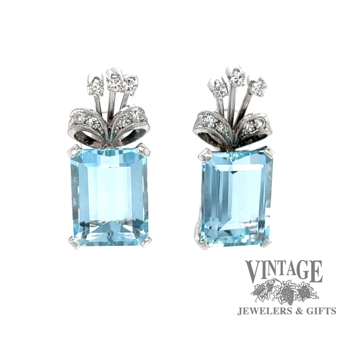 10k Solid White Gold HN Heng Ngai Designer Diamond Aquamarine Dangle  Earrings | eBay
